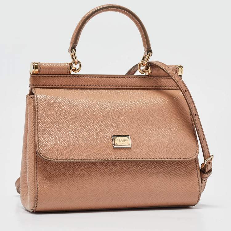 Pre Owned Dolce & Gabbana Beige Leather Small Miss Sicily Top Handle Bag