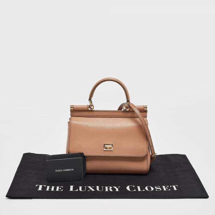 Pre Owned Dolce & Gabbana Beige Leather Small Miss Sicily Top Handle Bag