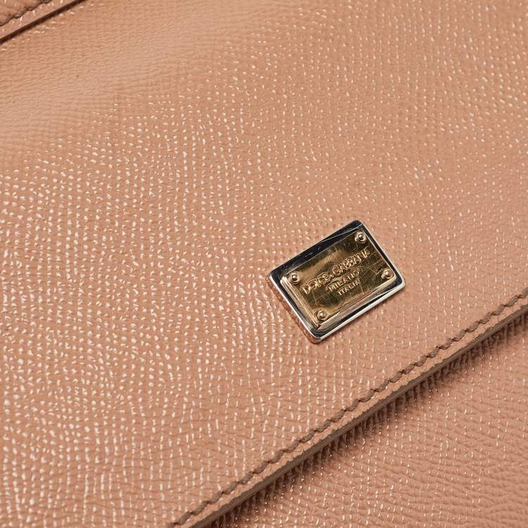Pre Owned Dolce & Gabbana Beige Leather Small Miss Sicily Top Handle Bag