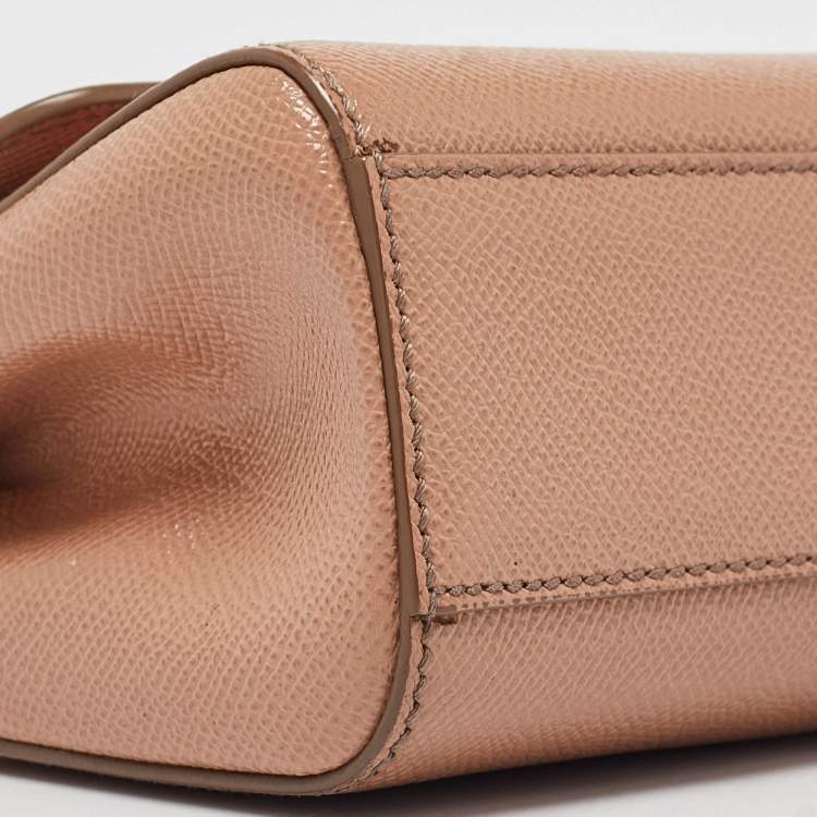 Pre Owned Dolce & Gabbana Beige Leather Small Miss Sicily Top Handle Bag