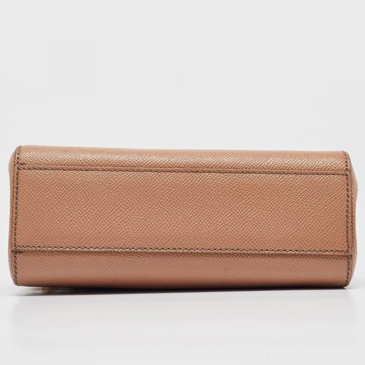 Pre Owned Dolce & Gabbana Beige Leather Small Miss Sicily Top Handle Bag
