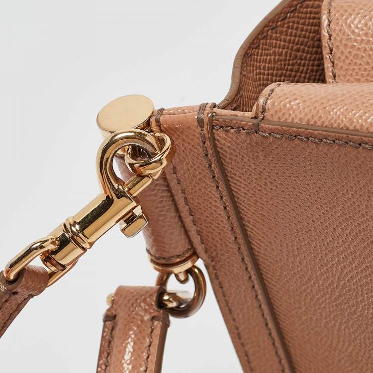 Pre Owned Dolce & Gabbana Beige Leather Small Miss Sicily Top Handle Bag