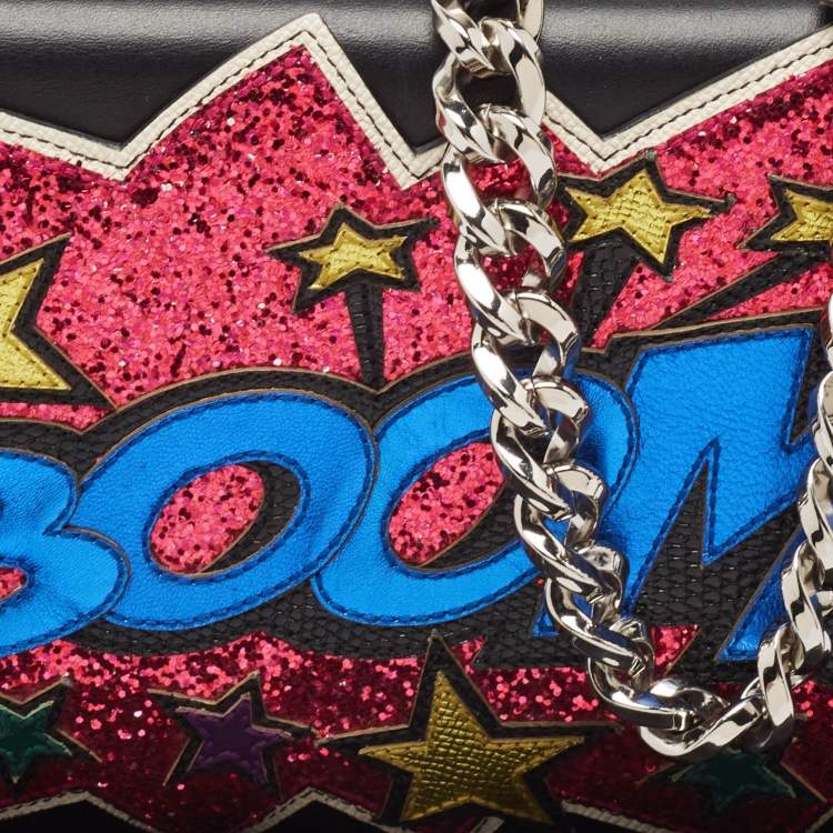 Pre Owned Dolce & Gabbana Black Boom Patch Chain Shoulder Bag