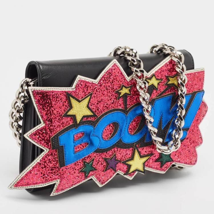 Pre Owned Dolce & Gabbana Black Boom Patch Chain Shoulder Bag