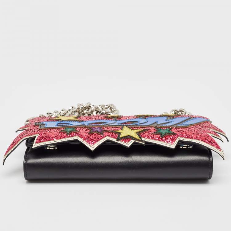 Pre Owned Dolce & Gabbana Black Boom Patch Chain Shoulder Bag