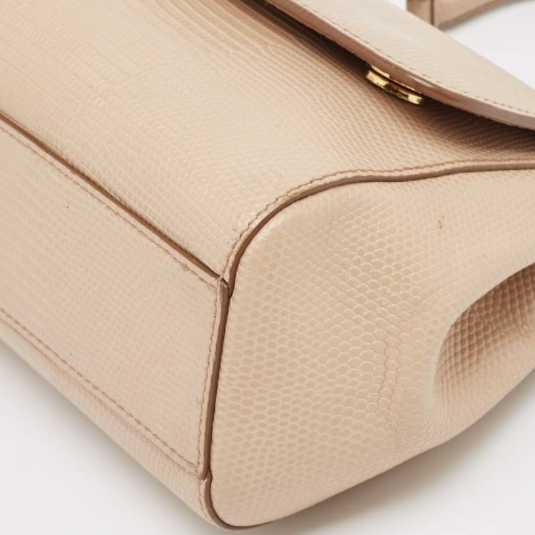 مملوكة مسبقًا Dolce & Gabbana Beige Lizard Embossed Leather Small Miss Sicily Top Handle Bag