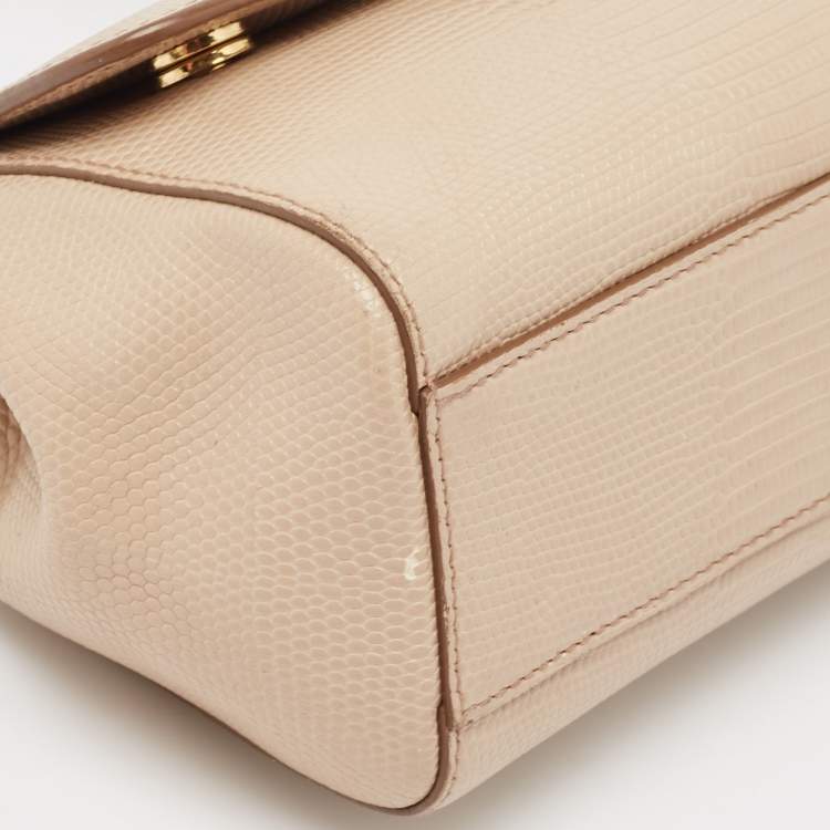 مملوكة مسبقًا Dolce & Gabbana Beige Lizard Embossed Leather Small Miss Sicily Top Handle Bag