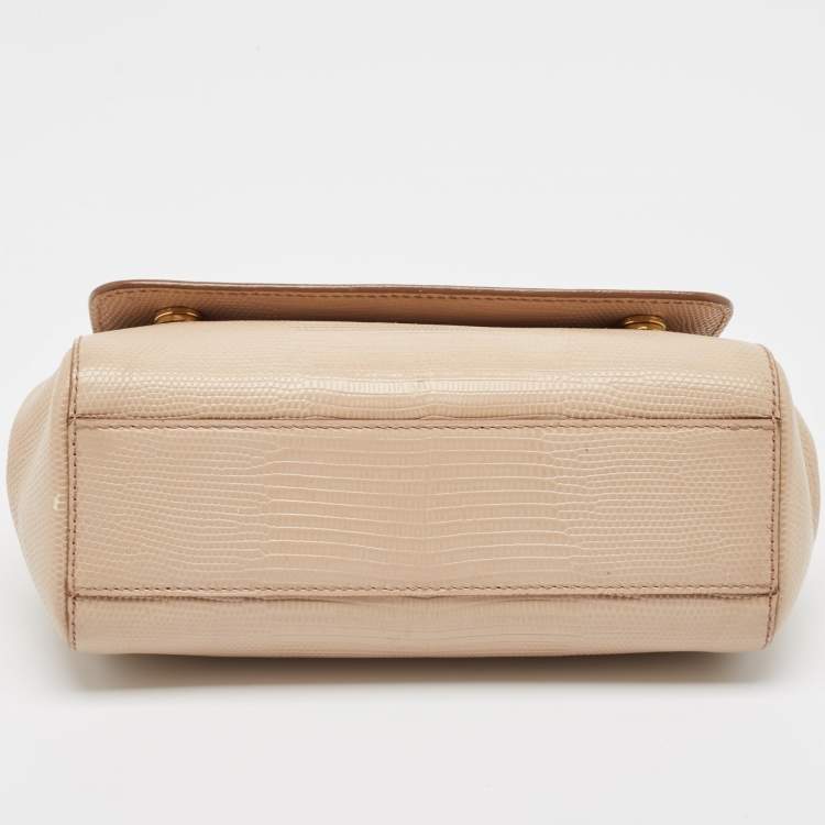 مملوكة مسبقًا Dolce & Gabbana Beige Lizard Embossed Leather Small Miss Sicily Top Handle Bag