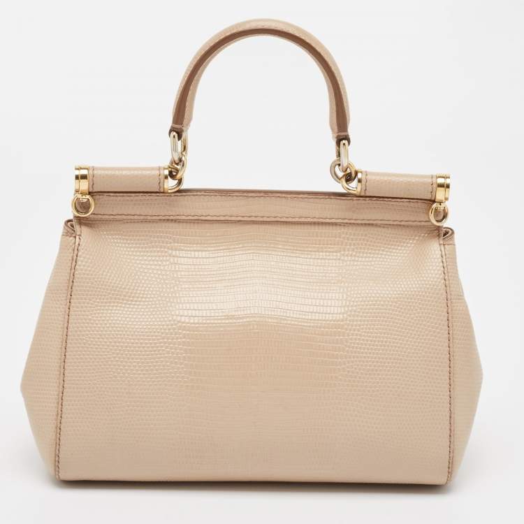 مملوكة مسبقًا Dolce & Gabbana Beige Lizard Embossed Leather Small Miss Sicily Top Handle Bag
