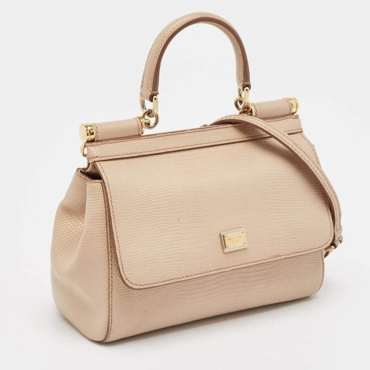 مملوكة مسبقًا Dolce & Gabbana Beige Lizard Embossed Leather Small Miss Sicily Top Handle Bag