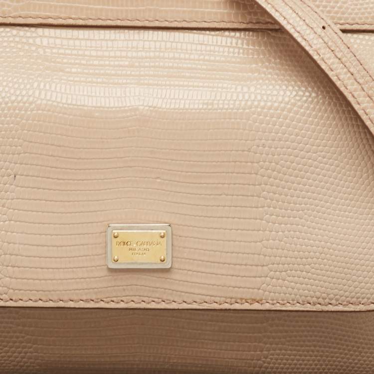مملوكة مسبقًا Dolce & Gabbana Beige Lizard Embossed Leather Small Miss Sicily Top Handle Bag