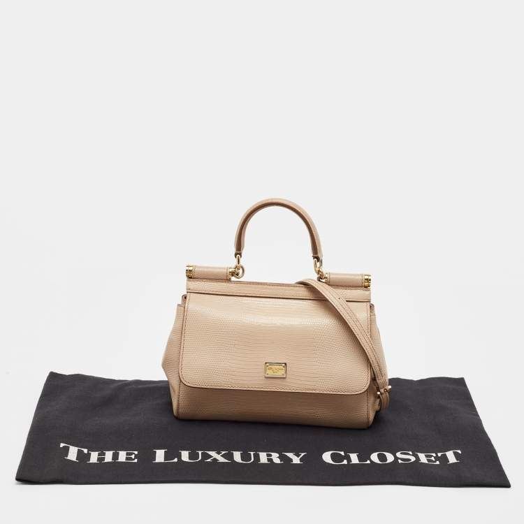 مملوكة مسبقًا Dolce & Gabbana Beige Lizard Embossed Leather Small Miss Sicily Top Handle Bag