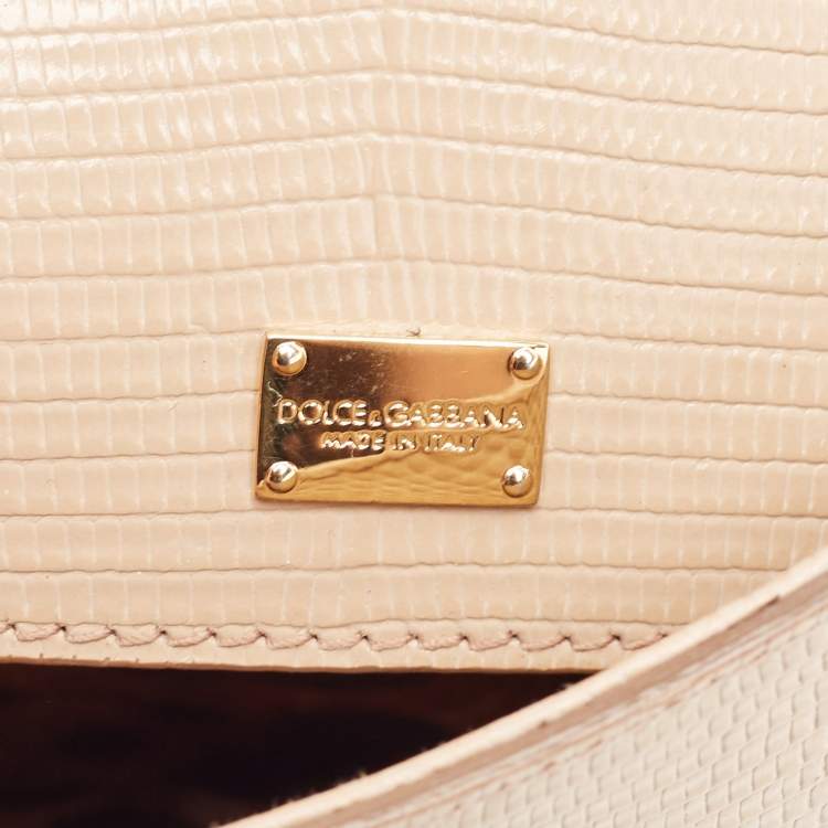 مملوكة مسبقًا Dolce & Gabbana Beige Lizard Embossed Leather Small Miss Sicily Top Handle Bag