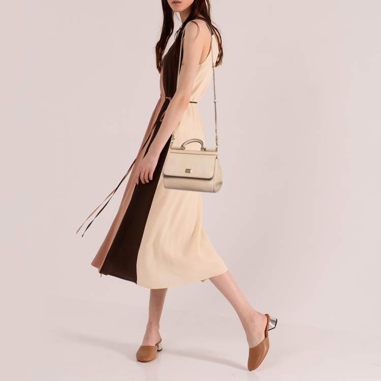مملوكة مسبقًا Dolce & Gabbana Beige Lizard Embossed Leather Small Miss Sicily Top Handle Bag