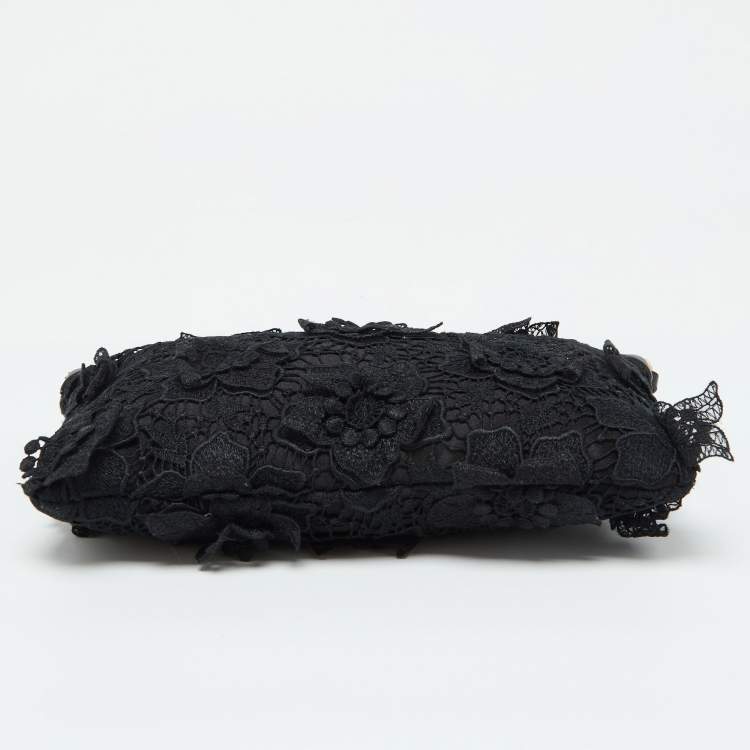 Pre Owned Dolce & Gabbana Black Lace and Leather Shoulder Bag