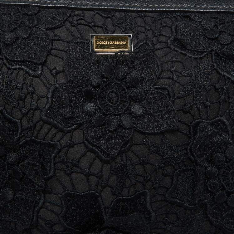 Pre Owned Dolce & Gabbana Black Lace and Leather Shoulder Bag