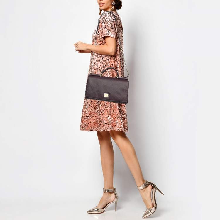 Pre Owned Dolce & Gabbana Purple Leather Miss Sicily Von Top Handle Bag