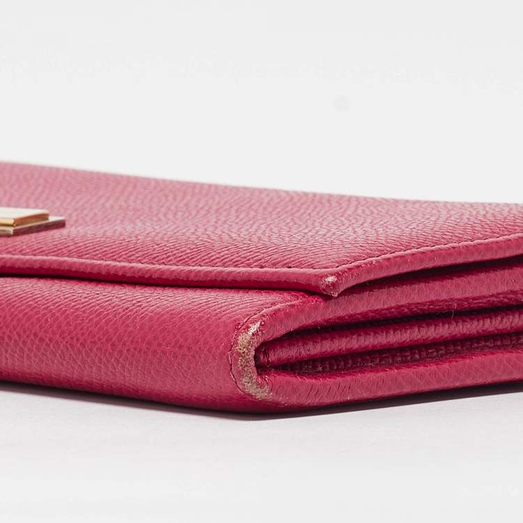 Pre Owned Dolce & Gabbana Fuchsia Leather Flap Continental Wallet