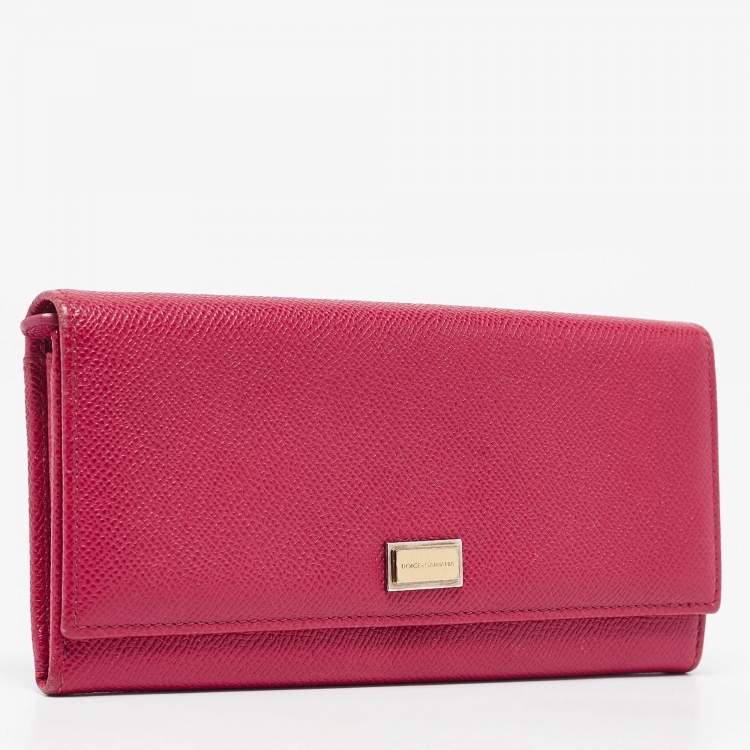Pre Owned Dolce & Gabbana Fuchsia Leather Flap Continental Wallet