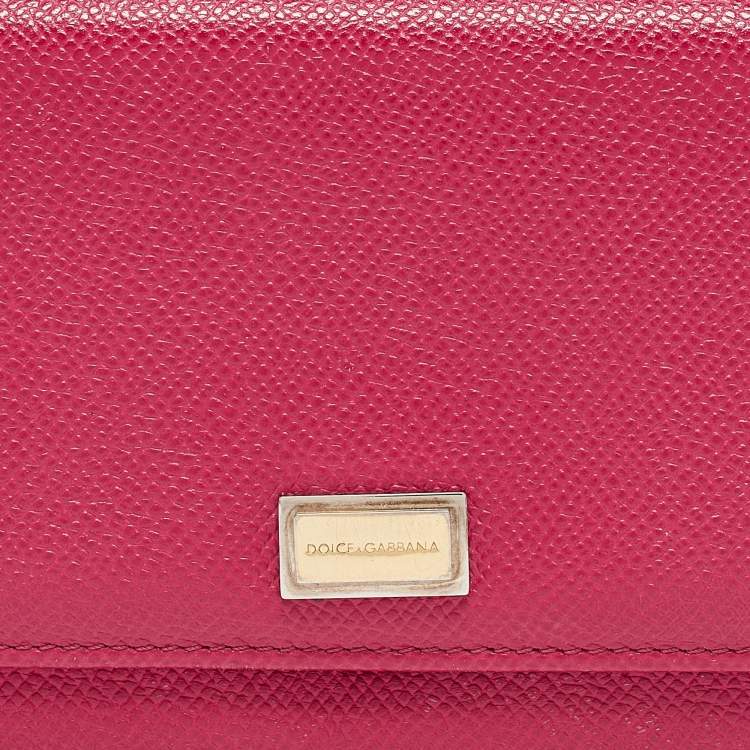 Pre Owned Dolce & Gabbana Fuchsia Leather Flap Continental Wallet