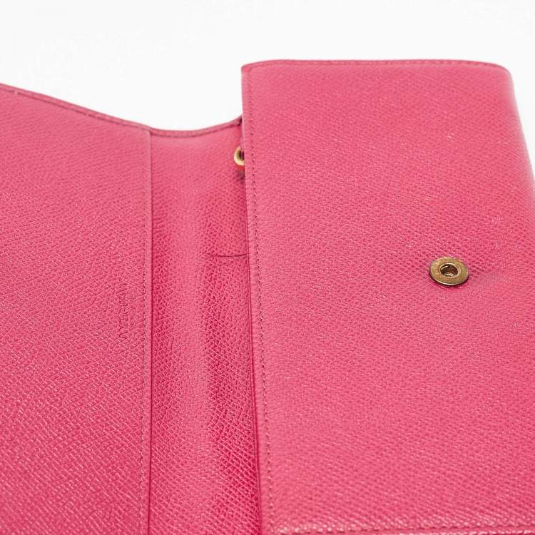 Pre Owned Dolce & Gabbana Fuchsia Leather Flap Continental Wallet