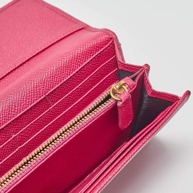 Pre Owned Dolce & Gabbana Fuchsia Leather Flap Continental Wallet