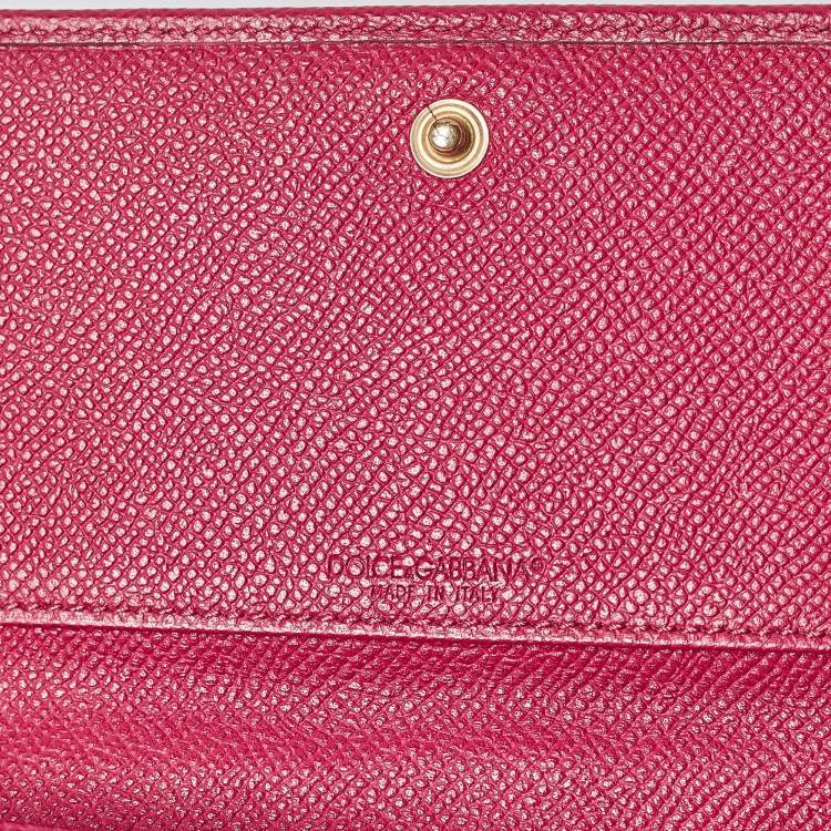 Pre Owned Dolce & Gabbana Fuchsia Leather Flap Continental Wallet