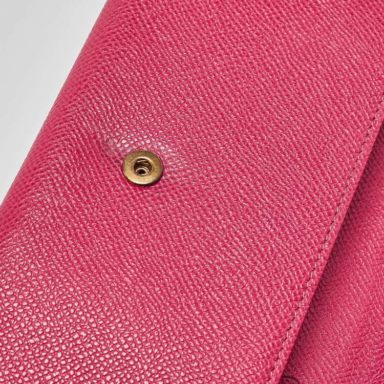 Pre Owned Dolce & Gabbana Fuchsia Leather Flap Continental Wallet