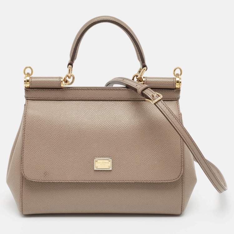 مملوكة مسبقًا Dolce & Gabbana Beige Leather Small Miss Sicily Top Handle Bag