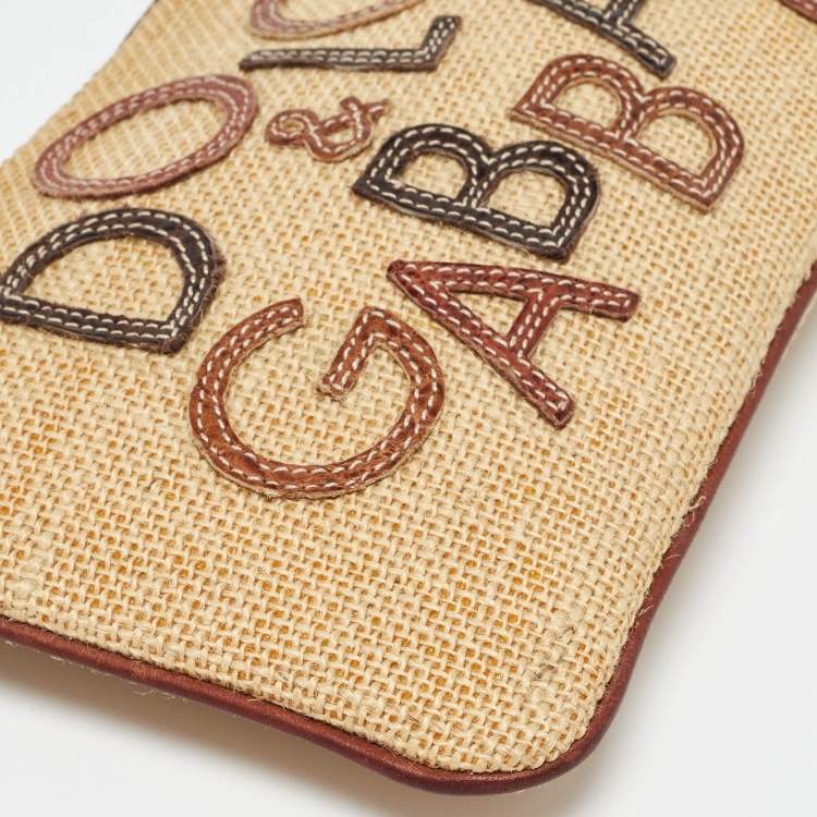 Pre Owned Dolce & Gabbana Beige/Brown Raffia and Leather Wristlet Clutch