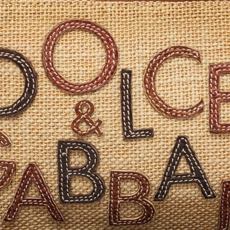 Pre Owned Dolce & Gabbana Beige/Brown Raffia and Leather Wristlet Clutch