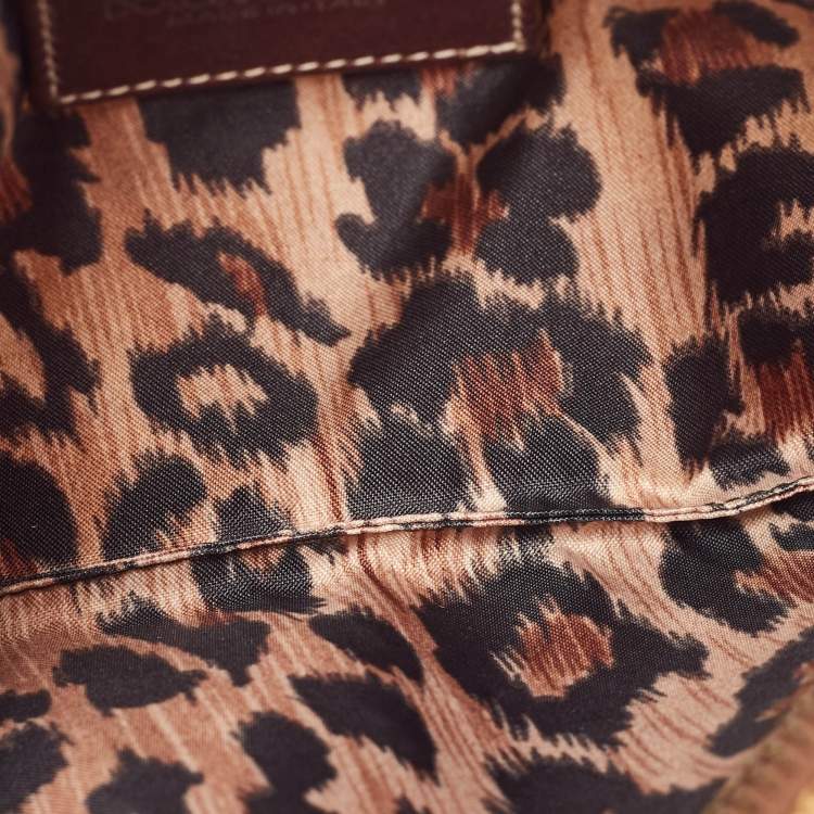 Pre Owned Dolce & Gabbana Beige/Brown Raffia and Leather Wristlet Clutch