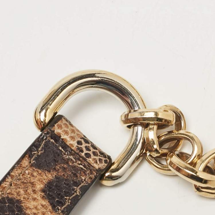 Pre Owned Dolce & Gabbana Brown Leopard Print Lizard Leather Top Handle Bag