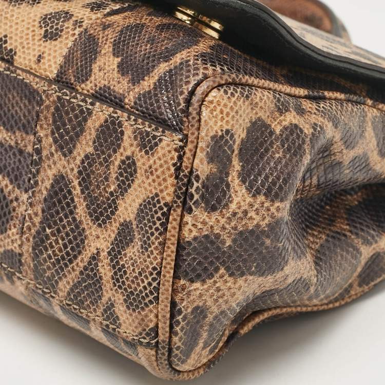 Pre Owned Dolce & Gabbana Brown Leopard Print Lizard Leather Top Handle Bag