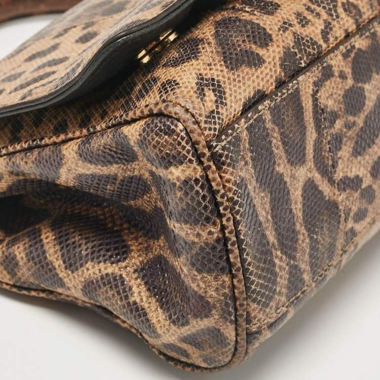 Pre Owned Dolce & Gabbana Brown Leopard Print Lizard Leather Top Handle Bag