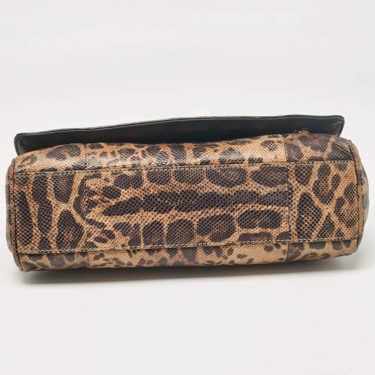Pre Owned Dolce & Gabbana Brown Leopard Print Lizard Leather Top Handle Bag