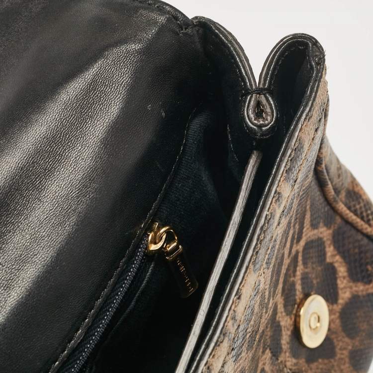 Pre Owned Dolce & Gabbana Brown Leopard Print Lizard Leather Top Handle Bag