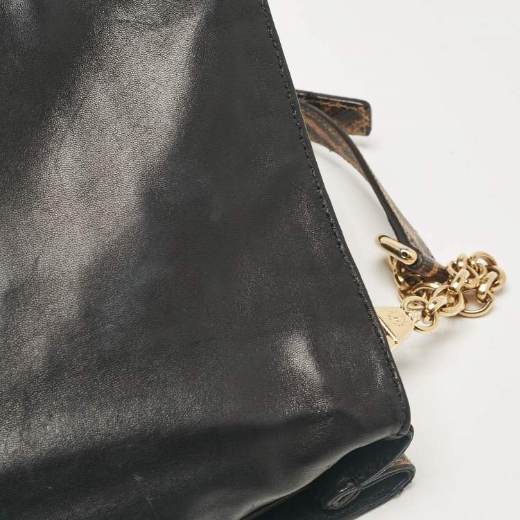 Pre Owned Dolce & Gabbana Brown Leopard Print Lizard Leather Top Handle Bag