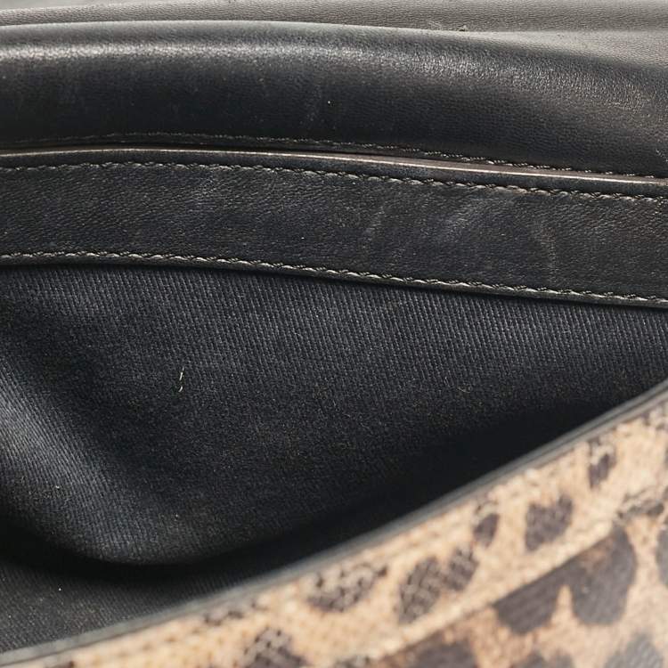 Pre Owned Dolce & Gabbana Brown Leopard Print Lizard Leather Top Handle Bag