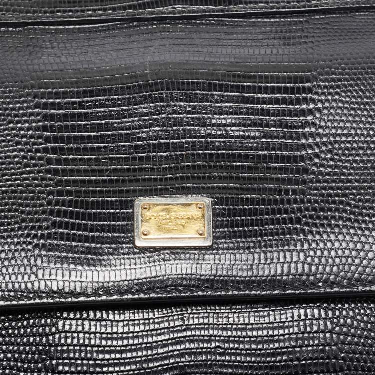 Pre Owned Dolce & Gabbana Black Lizard Embossed Leather Small Miss Sicily Top Handle Bag