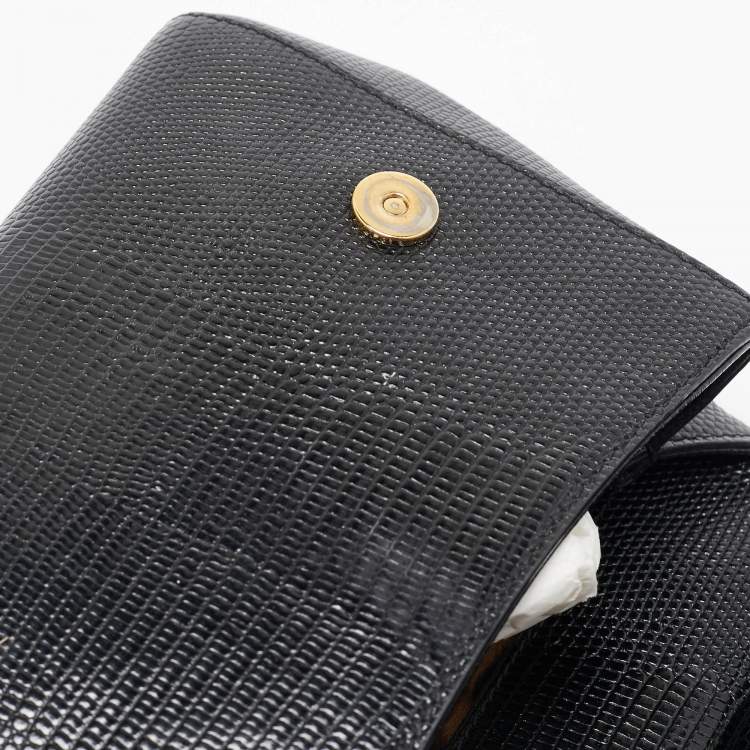 Pre Owned Dolce & Gabbana Black Lizard Embossed Leather Small Miss Sicily Top Handle Bag