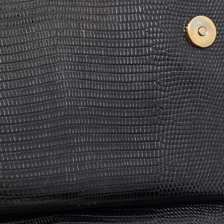 Pre Owned Dolce & Gabbana Black Lizard Embossed Leather Small Miss Sicily Top Handle Bag