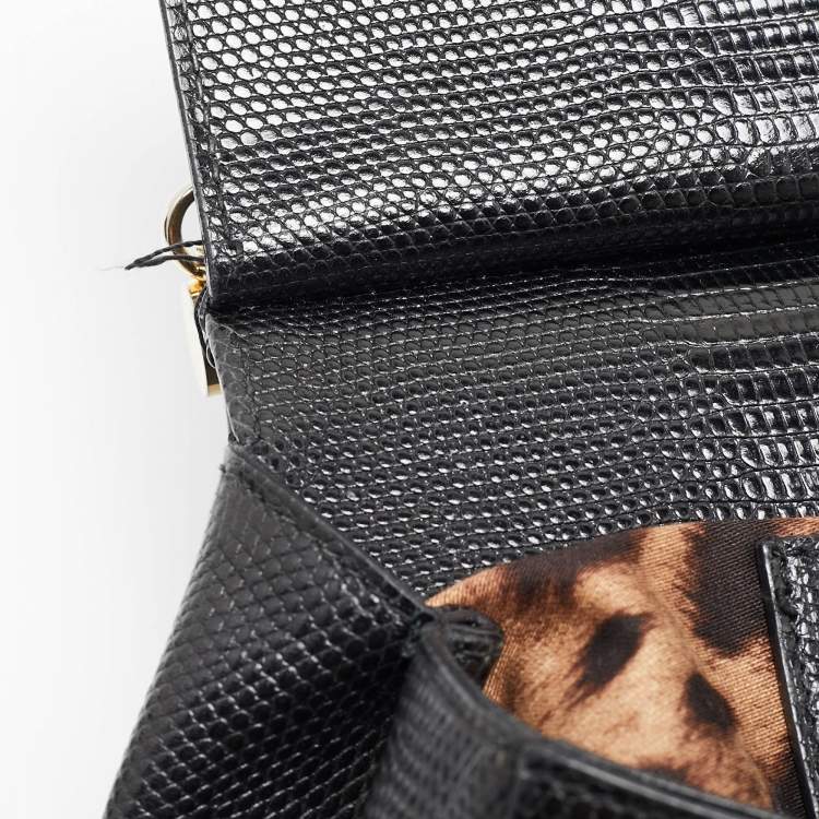 Pre Owned Dolce & Gabbana Black Lizard Embossed Leather Small Miss Sicily Top Handle Bag