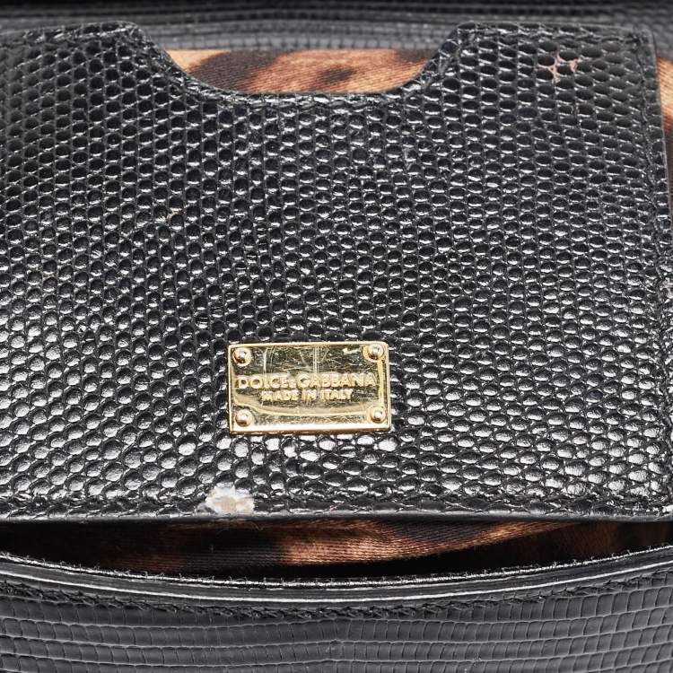 Pre Owned Dolce & Gabbana Black Lizard Embossed Leather Small Miss Sicily Top Handle Bag