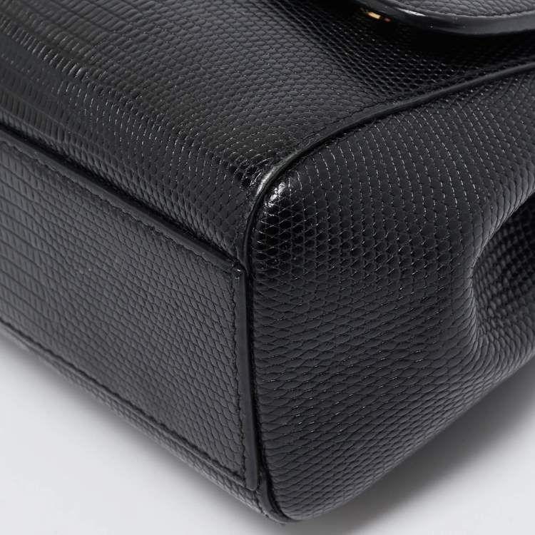 Pre Owned Dolce & Gabbana Black Lizard Embossed Leather Small Miss Sicily Top Handle Bag