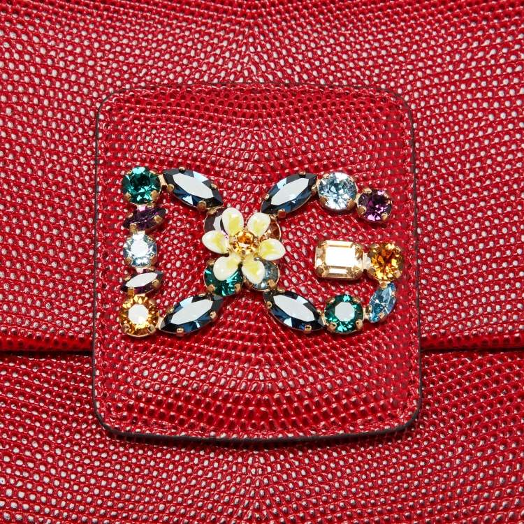 Pre Owned Dolce & Gabbana Red Lizard Embossed Leather DG Millennials Shoulder Bag