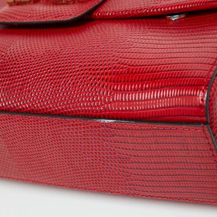 Pre Owned Dolce & Gabbana Red Lizard Embossed Leather DG Millennials Shoulder Bag