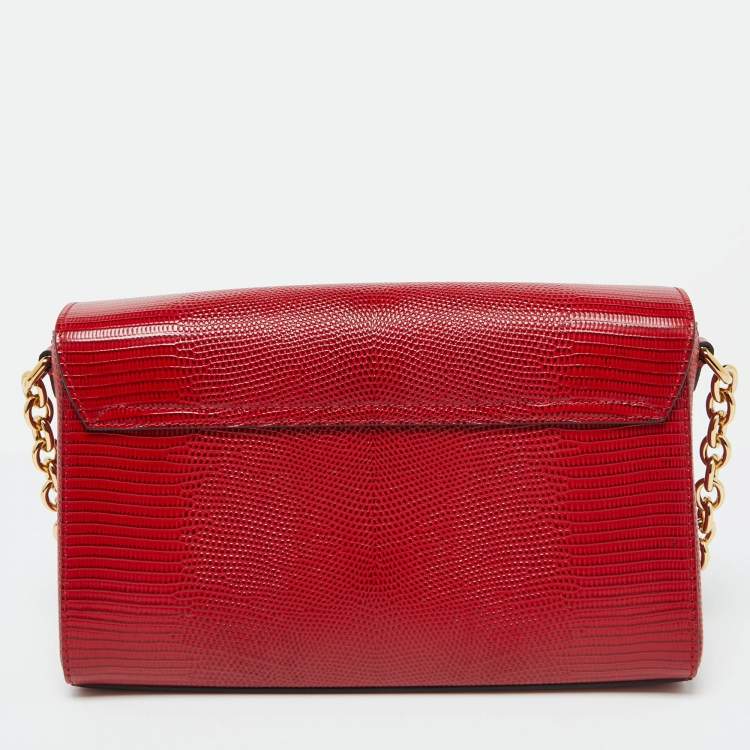 Pre Owned Dolce & Gabbana Red Lizard Embossed Leather DG Millennials Shoulder Bag