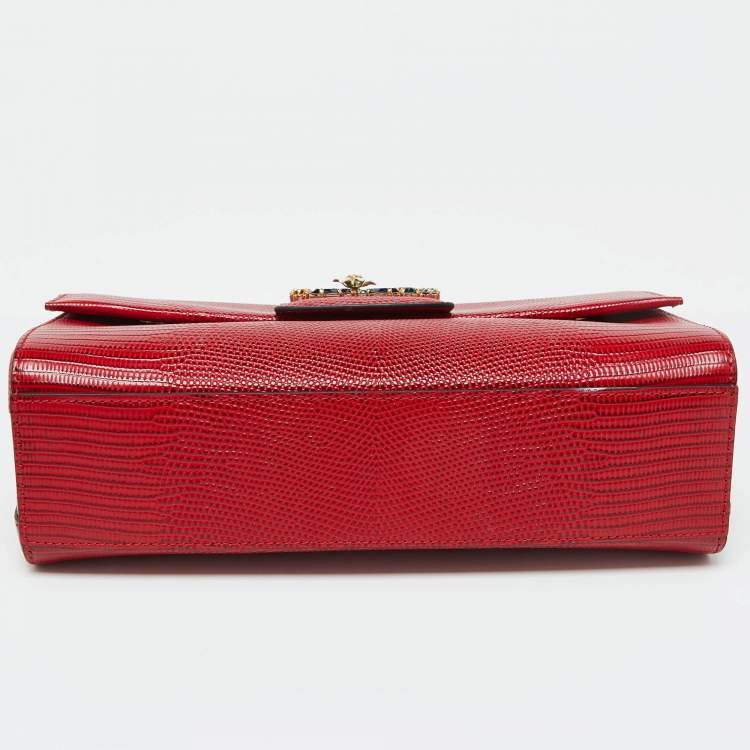 Pre Owned Dolce & Gabbana Red Lizard Embossed Leather DG Millennials Shoulder Bag
