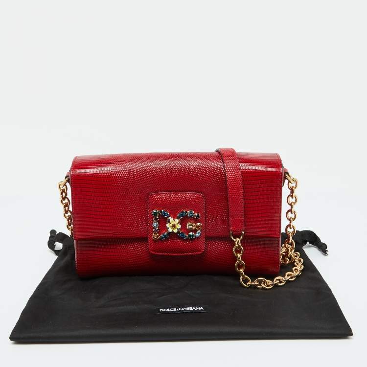 Pre Owned Dolce & Gabbana Red Lizard Embossed Leather DG Millennials Shoulder Bag